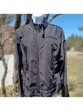 Relativity Moto Streetwear Jacket Black Utility Windbreaker Zips Snaps Womens LG